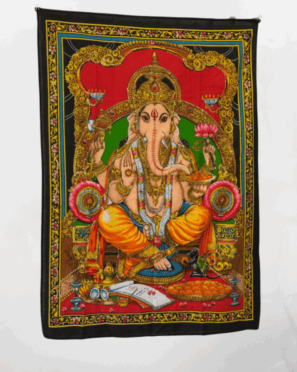 Tapiz hindú de Ganesha pintado a mano