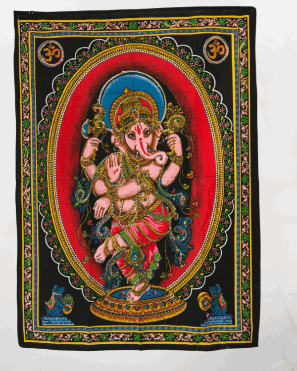 Tapiz hindú de Ganesha danzante – Pintado a mano